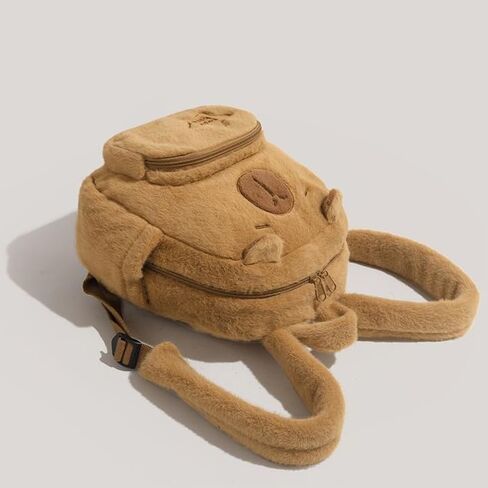 Plush Capybara Backpack Fuzzy Brown Cute Animal Capybara Bag Gift Adjustable Shoulder Strap in Saudi Arabia