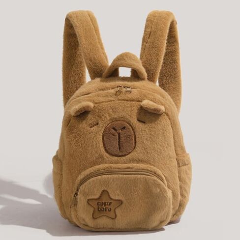 Plush Capybara Backpack Fuzzy Brown Cute Animal Capybara Bag Gift Adjustable Shoulder Strap in Saudi Arabia