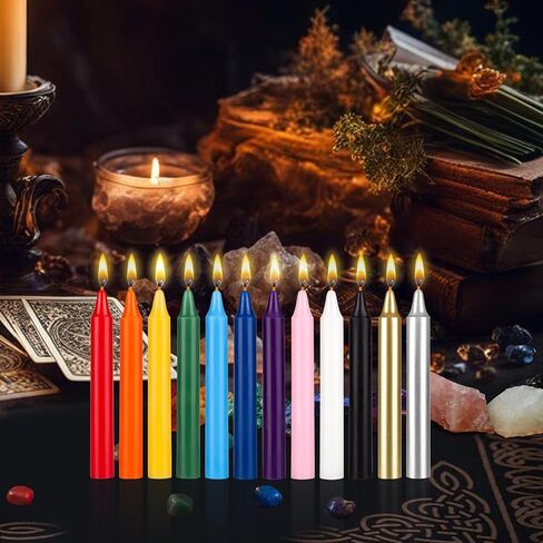 شموع ميجا 12 قطعة من شموع مستدقة الألوان غير معطرة، شمعة شمع مصنوعة يدويًا مقاس 10.16 سم × 1/2 بوصة، أجراس سحرية، طقوس، تعاويذ، سحر، ويكا، تأمل، مذبح، ميتافيزيقي in Saudi Arabia