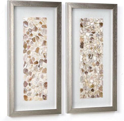 لوحة فنية جدارية مزخرفة ثلاثية الأبعاد من American Art Decor بإطار بلون الشمبانيا، مجموعة من قطعتين - لوحات عمودية باللونين العاجي والبيج، ديكور على شكل شاطئ بحري ساحلي، 8.75 بوصة × 17.75 بوصة in Saudi Arabia