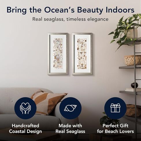 لوحة فنية جدارية مزخرفة ثلاثية الأبعاد من American Art Decor بإطار بلون الشمبانيا، مجموعة من قطعتين - لوحات عمودية باللونين العاجي والبيج، ديكور على شكل شاطئ بحري ساحلي، 8.75 بوصة × 17.75 بوصة in Saudi Arabia
