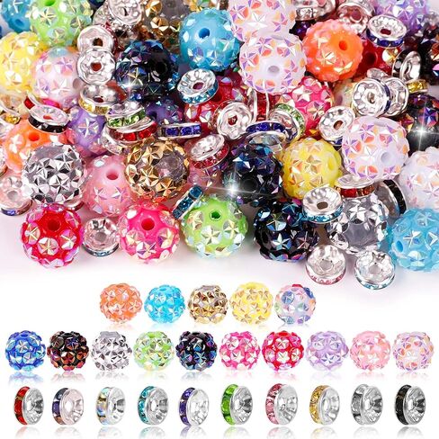 50 Rhinestone Beads and 200 Spacer Beads, Beads for Pens, Beads for Beadable Pens, Beads for Bracelets, Focal Beads in Kuwait