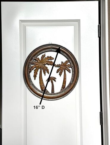 STC World Metal Palm Tree Wall Decor Rustic Tropical Wall Art Sculpture Hanging Palm Trees Designed Indoor Outdoor Kitchen Room Office Patio Porch Balcony Den Mancave Decoration 16" D in Saudi Arabia