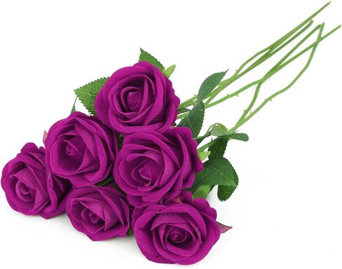 LetuoClips 6pcs Fake Roses Artificial Flower, Bridal Rose Bouquet Faux Roses with Stems for Wedding Flower Decoracion, Black Artificial Roses, Valentine's Day, Wedding & Home Decor in Saudi Arabia