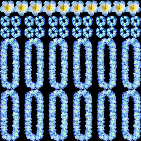 Sherr 48 Pcs Hawaiian LED Luau Leis Party Decorations Supplies Set 12 Light Up Tropical Leis Flowers Necklaces 24 Bracelets 12 Hair Clips Bulk Masquerade Wedding Summer Beach Carnival Party Favors in Saudi Arabia