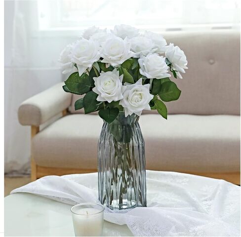 ZMZQ&flw 36PCS Roses Artificial Flowers Brown&Cream, Silk Flowers with Stems Fake Flowers Bouquet for Home Decoration Bridal Wedding in Saudi Arabia