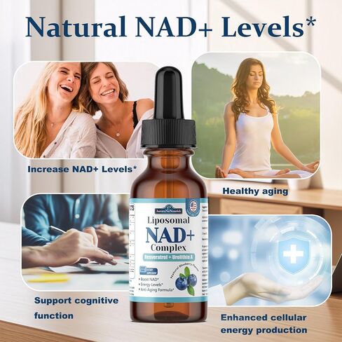 Liposomal NAD+ قطرات سائلة، 8 في 1 NAD⁺ نيكوتيناميد ريبوسيد ريسفيراترول 900 مجم ث. كيرسيتين وأوروليثين أ | مكمل NAD+ سريع الامتصاص مع CoQ10، ALA | الطاقة الخلوية، مكافحة الشيخوخة، الحيوية in Saudi Arabia