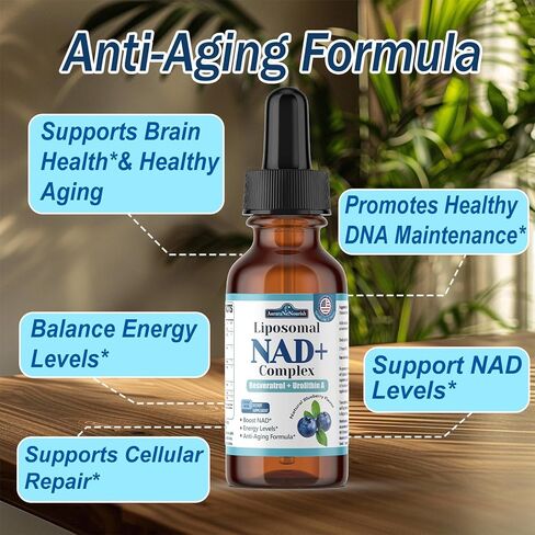 Liposomal NAD+ قطرات سائلة، 8 في 1 NAD⁺ نيكوتيناميد ريبوسيد ريسفيراترول 900 مجم ث. كيرسيتين وأوروليثين أ | مكمل NAD+ سريع الامتصاص مع CoQ10، ALA | الطاقة الخلوية، مكافحة الشيخوخة، الحيوية in Saudi Arabia