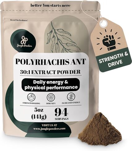 مسحوق مستخلص النمل الأسود من Jungle Powders بتركيز 30:1، 94 حصة - 5 أونصات من مكمل النمل الأسود النقي من Polyrhachis، خالٍ من الحشو، دعم صحي تقليدي للرجال من Changbai Mountain Ant للقيادة in Kuwait