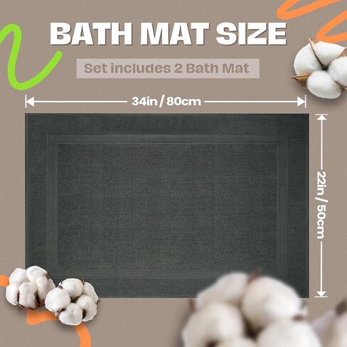 Infinitee Xclusives Premium Cotton Grey Bath Mats –Pack of 2, (34x22 Inches) [Not a Bathroom Rug] Ultra Soft and Super Absorbent Floor Mat, Machine Washable (Shadow Grey, Towel Bath Mats) in Saudi Arabia