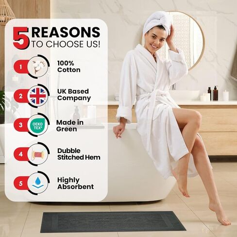 Infinitee Xclusives Premium Cotton Grey Bath Mats –Pack of 2, (34x22 Inches) [Not a Bathroom Rug] Ultra Soft and Super Absorbent Floor Mat, Machine Washable (Shadow Grey, Towel Bath Mats) in Saudi Arabia