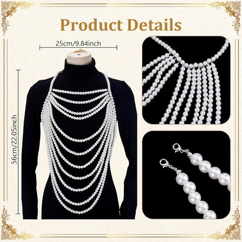 AHANDMAKER Pearl Body Chain Shoulder Necklaces, White Imitation Pearl Beaded Layered Bra Chain Elegant Top Body Jewelry for Women Summer Beach Body Accessories Wedding Party Decoration Gifts in Saudi Arabia