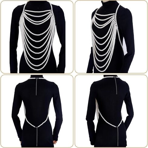 AHANDMAKER Pearl Body Chain Shoulder Necklaces, White Imitation Pearl Beaded Layered Bra Chain Elegant Top Body Jewelry for Women Summer Beach Body Accessories Wedding Party Decoration Gifts in Saudi Arabia