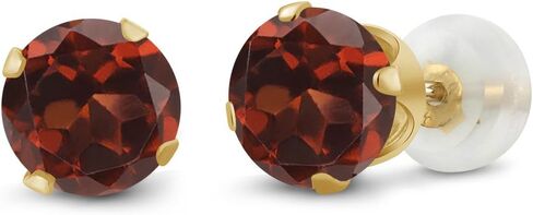Gem Stone King 10K Yellow Gold Red Garnet Stud Earrings | 2.00 Cttw | Gemstone Birthstone | Round 6MM | Gold Earrings For Women Men in Saudi Arabia