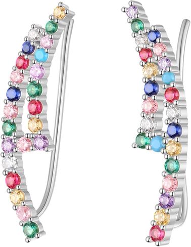 Ydou Curved Zircon Ear Climber Earrings Double Row Crystal Studs with Colorful Gemstones Fashion Crawler Cuff Jewelry for Women CE0006 in Saudi Arabia