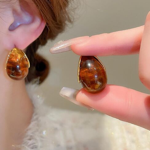 Brown Earrings for Women Vintage Gold Statement Small Stud Earrings Trendy Brown Jewelry Accessories Gift in Saudi Arabia