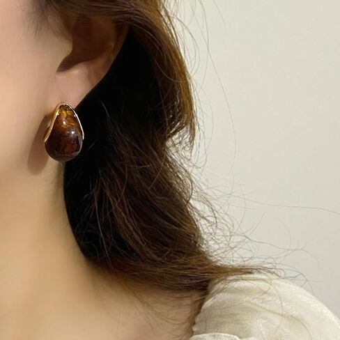 Brown Earrings for Women Vintage Gold Statement Small Stud Earrings Trendy Brown Jewelry Accessories Gift in Saudi Arabia