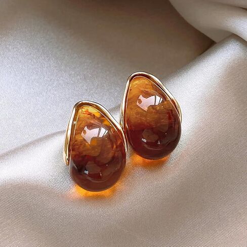 Brown Earrings for Women Vintage Gold Statement Small Stud Earrings Trendy Brown Jewelry Accessories Gift in Saudi Arabia
