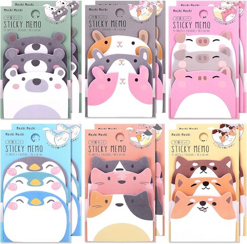 Cute Sticky Notes, 6 Pack 270 Sheets Kawaii Cartoon Animal Sticky Notes, Mini Cartoon Notes Animals Shape Markers Flags Self-Stick Memo Pads for School Home Office in Saudi Arabia