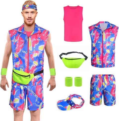 80s Workout Costume for Men Movie Cosplay Couples Suit Outfits 90s Shirt and Shorts Set Zip Athletic Party Clothing in Saudi Arabia
