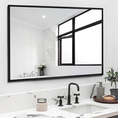 مرآة حمام كيمريال مقاس 30 × 40 بوصة، مرآة بإطار أسود مقاس 30 بوصة × 40 بوصة، مرآة مستطيلة مثبتة على الحائط، مرآة زينة بإطار معدني للجدار 30 × 40، مرآة حديثة معلقة أفقيًا أو رأسيًا in Kuwait