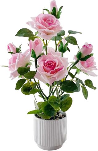 LZTDRZH Artificial Rose Plant with Ceramic Vase,Home Decor Potted Floral Arrangement,Silk Roses Artificial Flowers (A:Pink) in Saudi Arabia