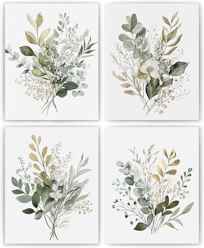 JWVK Watercolor Sage Green Eucalyptus Botanical Wall Art Prints Set of 4, Boho Greenery Plant Leaf Posters Artwork Wall Decor for Home Bathroom Spa Office, 8x10 Unframed in Saudi Arabia