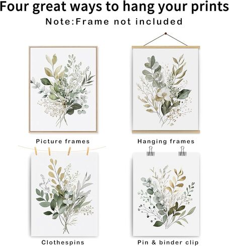 JWVK Watercolor Sage Green Eucalyptus Botanical Wall Art Prints Set of 4, Boho Greenery Plant Leaf Posters Artwork Wall Decor for Home Bathroom Spa Office, 8x10 Unframed in Saudi Arabia