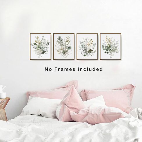 JWVK Watercolor Sage Green Eucalyptus Botanical Wall Art Prints Set of 4, Boho Greenery Plant Leaf Posters Artwork Wall Decor for Home Bathroom Spa Office, 8x10 Unframed in Saudi Arabia