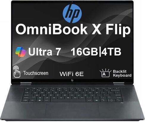 HP OmniBook X Flip 2-in-1 AI Powered 2-in-1 Laptop 16.0" Touchscreen IPS WUXGA Display (Intel Ultra 7-256V, 16GB LPDDR5X, 1TB SSD, Backlit KB, Thunderbolt 4, WiFi 6E, Webcam, Win 11 Home) in Saudi Arabia