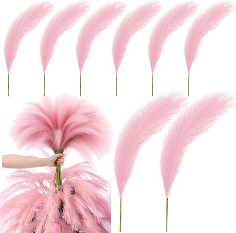 Daifunli 100 Pcs Pink Fluffy Pampas Grass for Home Decor 21.6" Tree Picks Decorations Bulk Artificial Pink Pampas Grass Vase Filler for Home Table Decor Holiday Centerpieces in Saudi Arabia