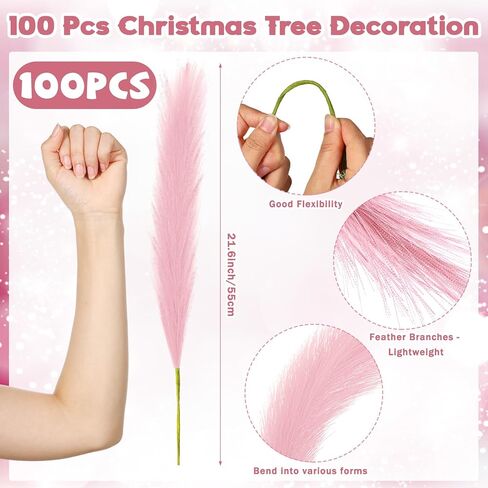 Daifunli 100 Pcs Pink Fluffy Pampas Grass for Home Decor 21.6" Tree Picks Decorations Bulk Artificial Pink Pampas Grass Vase Filler for Home Table Decor Holiday Centerpieces in Saudi Arabia