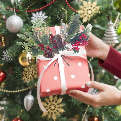 Gudegou 12 حزمة من أعواد صنوبر عيد الميلاد مع سيقان التوت الأحمر، وفروع الأوكالبتوس هولي مع زخرفة فضية من كوز الصنوبر لحشو المزهرية وترتيبات الزهور DIY in Saudi Arabia