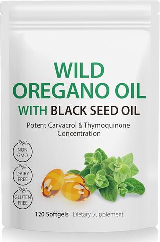 120PCS Oil of Oregano with Black Seed Oil Boosts Immune Oregano Oil Capsules Organic, Chlorophyll, Fast Absorption, GMP Certified in Kuwait