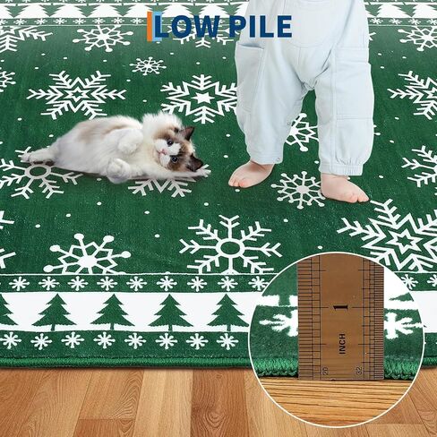 ROYHOME Christmas Area Rug 8x10 Chrtistmas Tree and Snowflakes Machine Washable Rug Holiday Decorative Bordered Floor Cover Non Slip Stain Resistant Carpet Rug for Living Room Bedroom, Green in Saudi Arabia