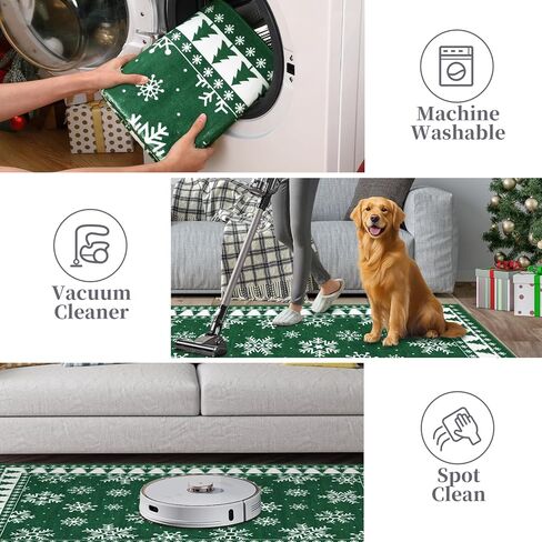 ROYHOME Christmas Area Rug 8x10 Chrtistmas Tree and Snowflakes Machine Washable Rug Holiday Decorative Bordered Floor Cover Non Slip Stain Resistant Carpet Rug for Living Room Bedroom, Green in Saudi Arabia