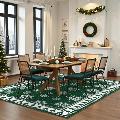 ROYHOME Christmas Area Rug 8x10 Chrtistmas Tree and Snowflakes Machine Washable Rug Holiday Decorative Bordered Floor Cover Non Slip Stain Resistant Carpet Rug for Living Room Bedroom, Green in Saudi Arabia