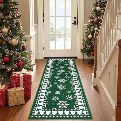 ROYHOME Christmas Area Rug 8x10 Chrtistmas Tree and Snowflakes Machine Washable Rug Holiday Decorative Bordered Floor Cover Non Slip Stain Resistant Carpet Rug for Living Room Bedroom, Green in Saudi Arabia