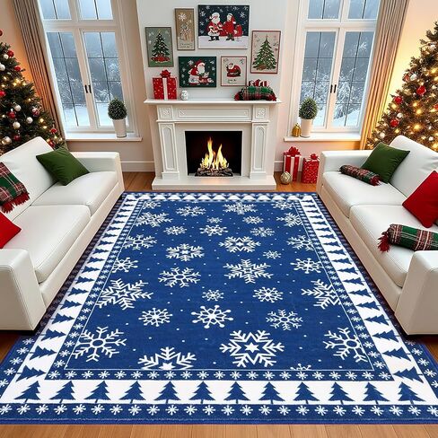 ROYHOME Christmas Area Rug 8x10 Chrtistmas Tree and Snowflakes Machine Washable Rug Holiday Decorative Bordered Floor Cover Non Slip Stain Resistant Carpet Rug for Living Room Bedroom, Green in Saudi Arabia