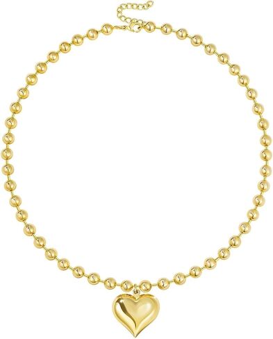 KELORIS PATH Heart Necklace for Women, 14K Gold Plated Chunky Puffy Pendant Charm Choker, Trendy Statement Ball Chain Jewelry Gifts in Saudi Arabia
