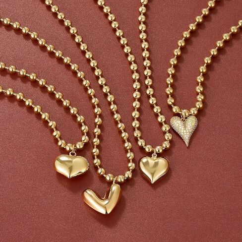 KELORIS PATH Heart Necklace for Women, 14K Gold Plated Chunky Puffy Pendant Charm Choker, Trendy Statement Ball Chain Jewelry Gifts in Saudi Arabia