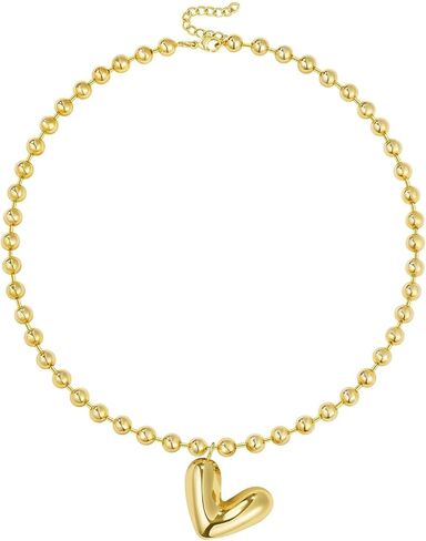 KELORIS PATH Heart Necklace for Women, 14K Gold Plated Chunky Puffy Pendant Charm Choker, Trendy Statement Ball Chain Jewelry Gifts in Saudi Arabia