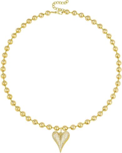 KELORIS PATH Heart Necklace for Women, 14K Gold Plated Chunky Puffy Pendant Charm Choker, Trendy Statement Ball Chain Jewelry Gifts in Saudi Arabia