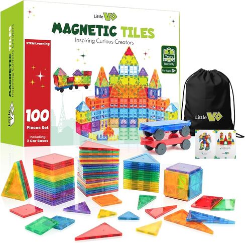 Magnetic Tiles 100 PCS with 2 Cars and 4 Extra Alphabets – STEM Building Blocks for Kids, Educational Gift for Boys & Girls in Saudi Arabia