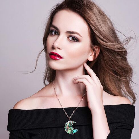 Hicarer 5 Pieces Tree Life Crescent Moon Necklace Copper Wire Wrap Natural Gemstones Healing Crystal Pendant Quartz Jewelry in Saudi Arabia