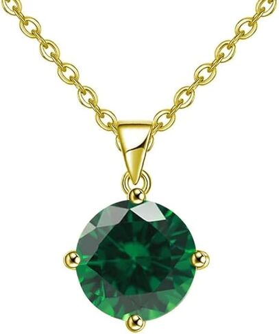 Paris Jewelry 18K Yellow Gold 2 Carat Created Emerald Round Stud Necklace Plated 18 Inch in Saudi Arabia