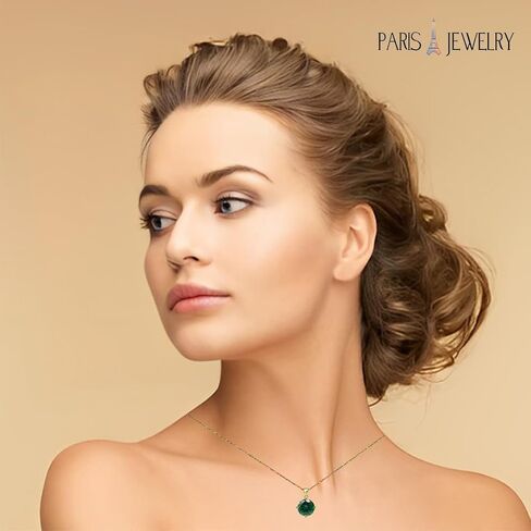 Paris Jewelry 18K Yellow Gold 2 Carat Created Emerald Round Stud Necklace Plated 18 Inch in Saudi Arabia