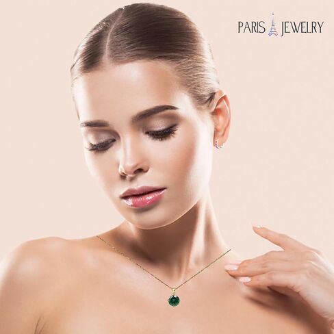 Paris Jewelry 18K Yellow Gold 2 Carat Created Emerald Round Stud Necklace Plated 18 Inch in Saudi Arabia