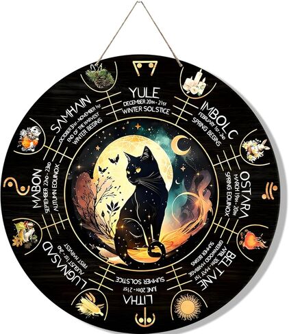 WBQMUNY Wheel of The Year Wood Sign 10",Sabbats Pagan Sign Witches Runes Wood Engraved Board Wiccan Holidays,Wicca Calendar,Yule Altar, Celestial Sign,Vintage Handmade Tabletop Ornament Decor (BT296) in Kuwait