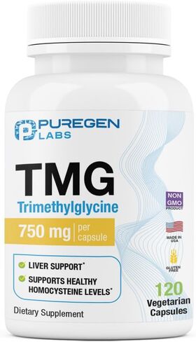 Puregen Labs TMG 750 mg - [فعالية عالية] مكمل ثلاثي ميثيل جليسين - يدعم استقلاب الهوموسيستين الطبيعي، غير معدل وراثيًا، خالٍ من الغلوتين ومنتجات الألبان | صنع في الولايات المتحدة الأمريكية - 120 كبسولة نباتية in Kuwait